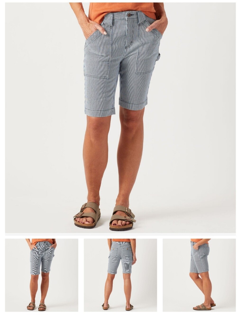 Duluth Trading Co. Rootstock Gardening Shorts Hickory Railroad Stripe 18 Womens - Picture 5 of 5